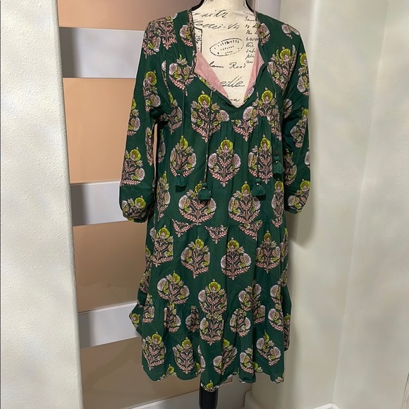 Pink Chicken Green and Gold V-Neck Mini Dress - Picture 2 of 11